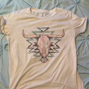 Graphic Tee with Bull Skull Design